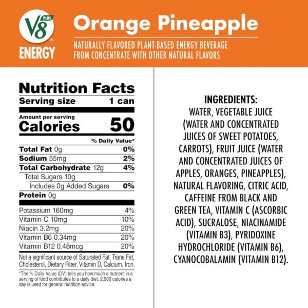 V8 +Energy Orange Pineapple Juice Energy Drink, 8 fl oz Can - Image 3