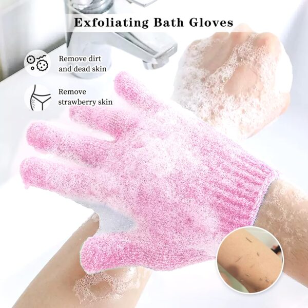 Shower Cap Reusable Waterproof 3PC with Exfoliating Bath Gloves 3 Pairs - Image 2