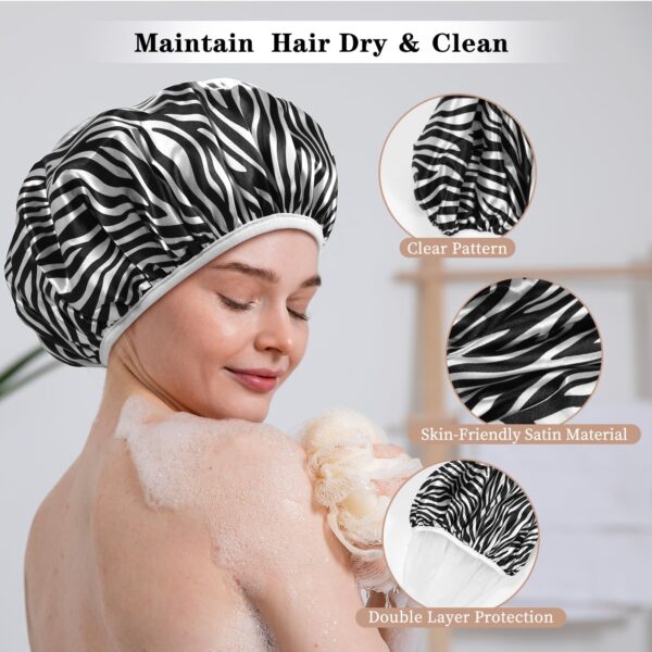 Shower Cap Reusable Waterproof 3PC with Exfoliating Bath Gloves 3 Pairs - Image 3