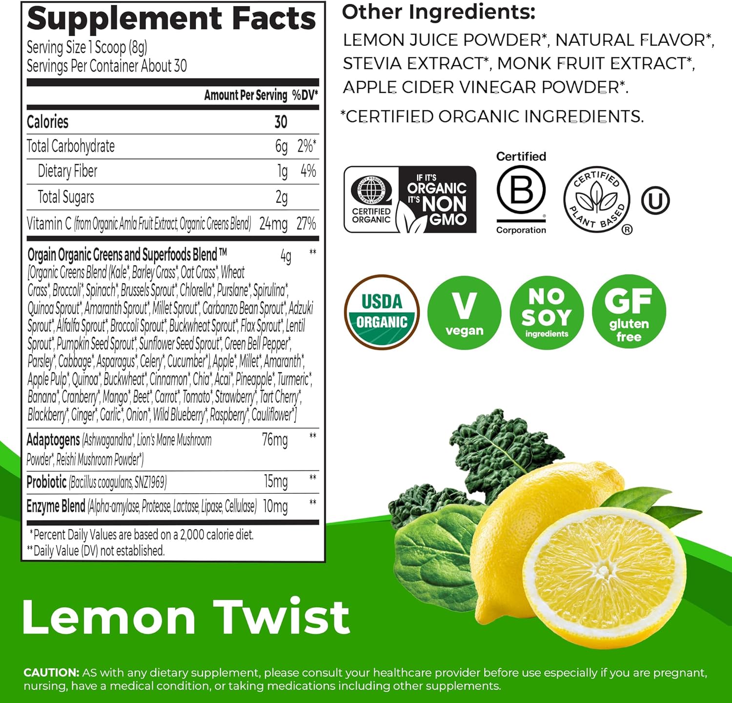 Orgain Supreme Greens Powder with 25 Organic Greens - Image 2
