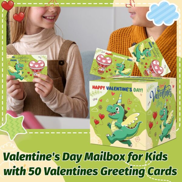 Valentines Dinosaur Mailbox with 50 Valentines Greeting Cards - Image 3