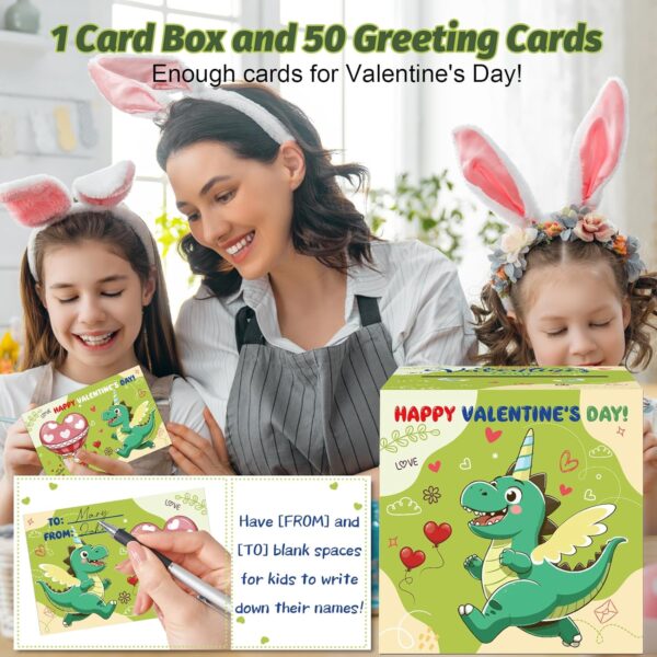 Valentines Dinosaur Mailbox with 50 Valentines Greeting Cards - Image 2