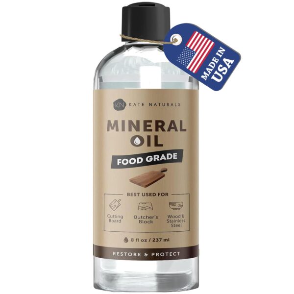 Kate Naturals Mineral Oil for Wood Cutting Board, Butcher Block, and Knife