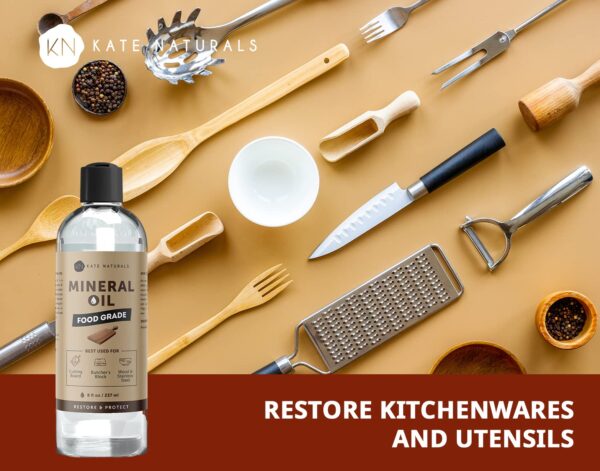 Kate Naturals Mineral Oil for Wood Cutting Board, Butcher Block, and Knife - Image 2